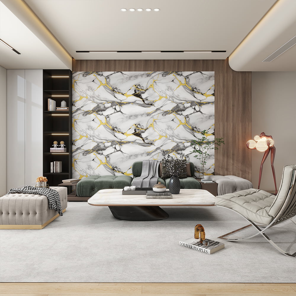Wallpaper Marmer Mengkilap Tinggi Modern Gulungan PVC Perekat Diri Tahan Air Dekorasi Rumah Interior Stiker Lembaran Marmer
