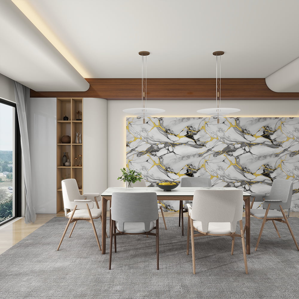 Wallpaper Marmer Mengkilap Tinggi Modern Gulungan PVC Perekat Diri Tahan Air Dekorasi Rumah Interior Stiker Lembaran Marmer