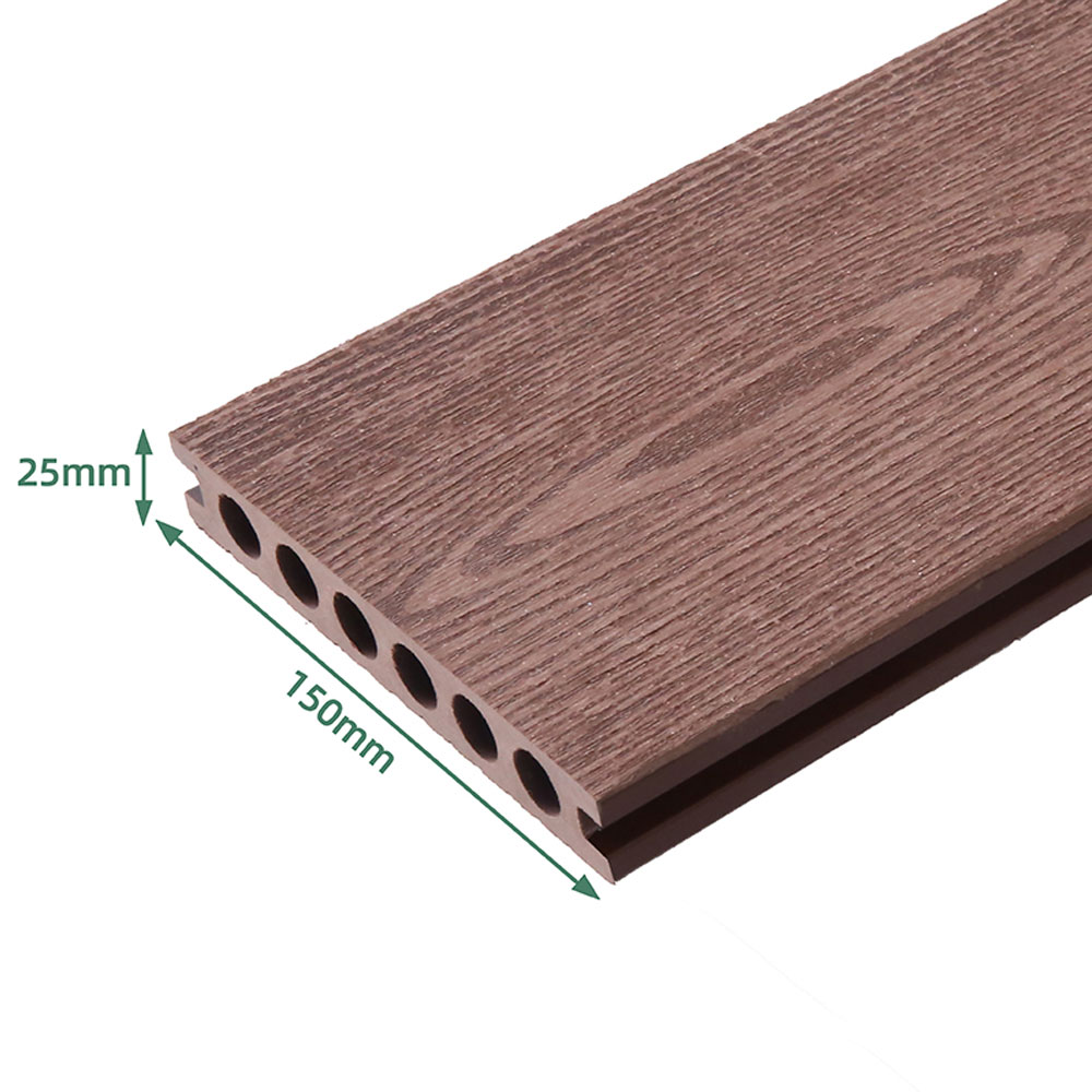Interlock Wpc Outdoor Decking 3D Embossing Butir Kayu Komposit Decking Board Lantai Tekstur Plastik Kayu